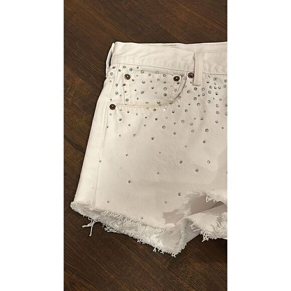 Re/done & Pam Crystal Mid-rise White Denim Shorts Size 32 (10-12) - Picture 9 of 14